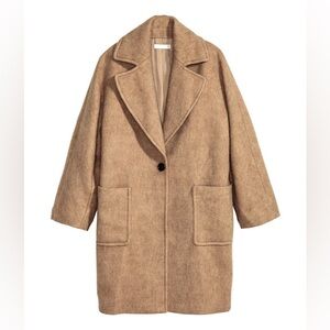 HM Tan Camel Wool Blend Cocoon Coat with Patch Pockets